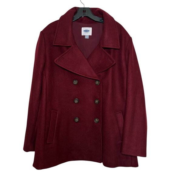 Old Navy Soft Brushed Peacoat Red Burgundy 2X Plus Double Breasted Coat - Picture 4 of 6